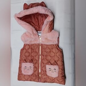 Little Lass Hooded Puffer Cat Vest/ Size 18mo/ Fax fur,Full Zip,Pockets